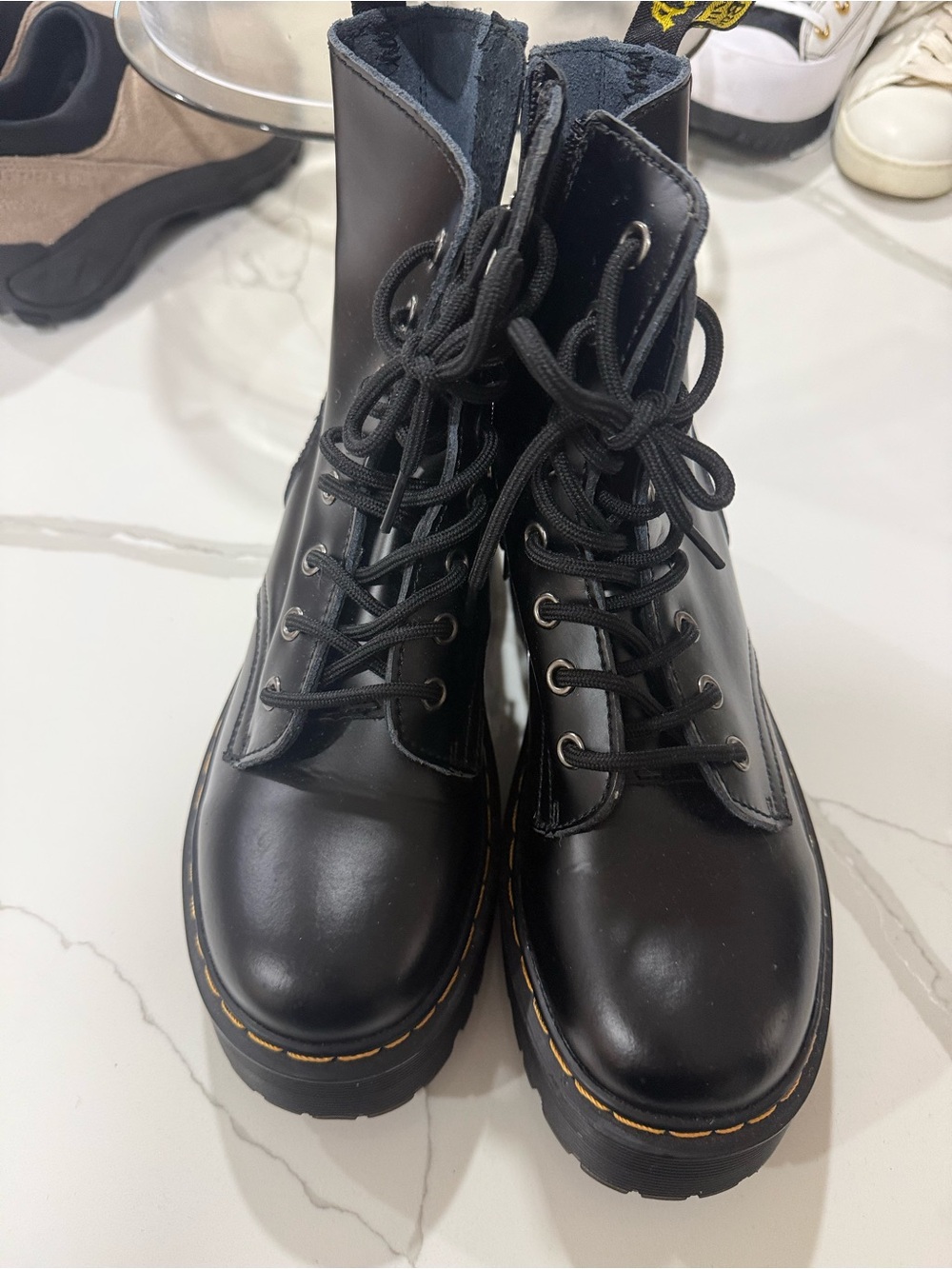 Dr. Martens Black Leather Lace-Up Platform Combat Boots